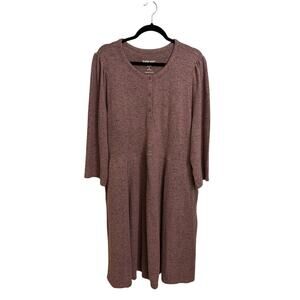 Torrid Dress Womens 3X Marled Mauve Super Soft Plush Henley Empire Waist 3/4